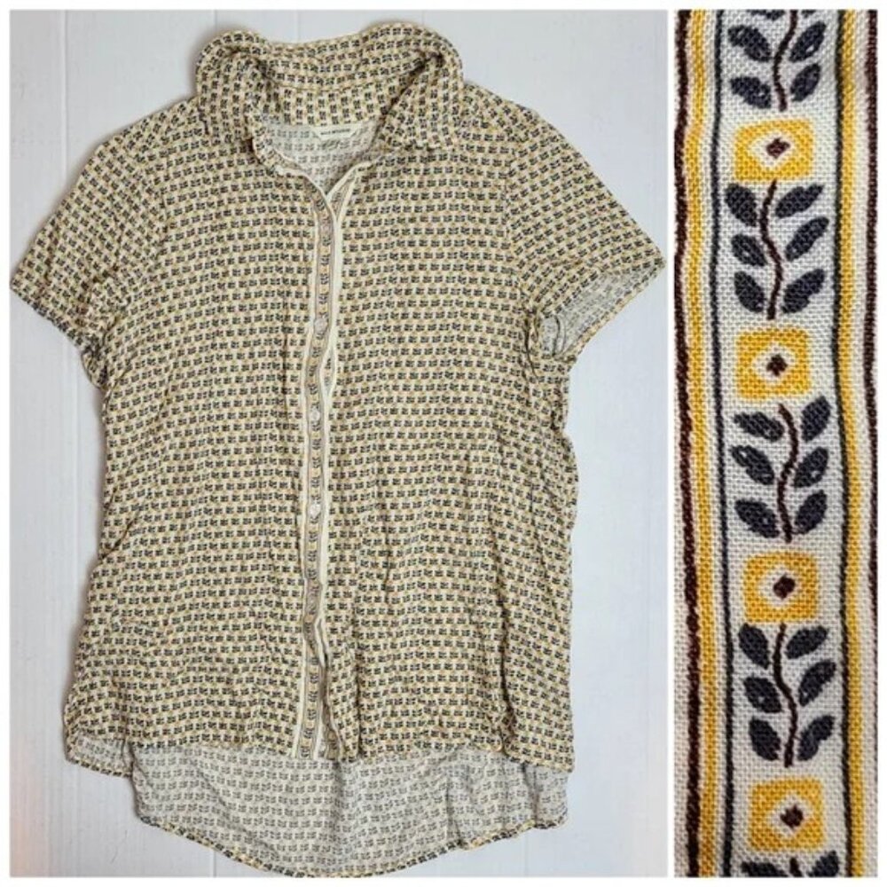 Max Studio Retro Tiny Floral Top Blouse Button Down Medium